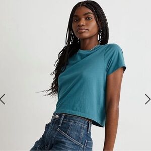 MADEWELL Softfade Cotton Boxy Cropped Tee in Coastal Sea - Size XXS